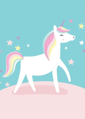Colorful unicorn cartoon poster