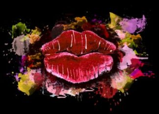 Watercolor red pouting full lips poster