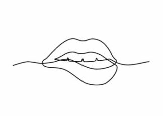 Line art drawing biting lips poster