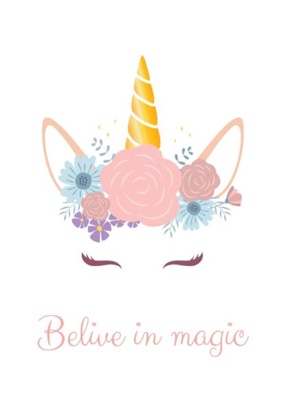 Cute unicorn with flowers poster
