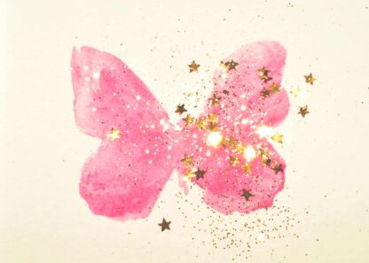 Pink watercolour butterfly with golden star poster
