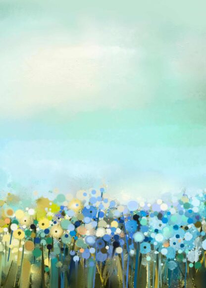 Dandelion field in digital oil painting poster