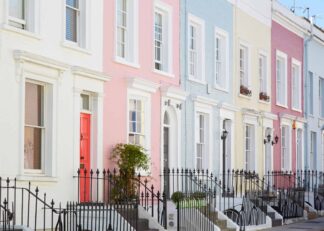 London houses in pastel tones poster