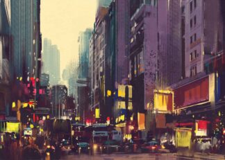 City traffic and colorful light in Hong Kong poster