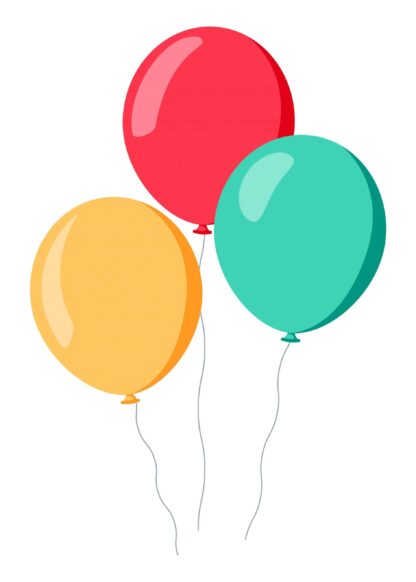 Three colored balloons in cartoon style on white background poster