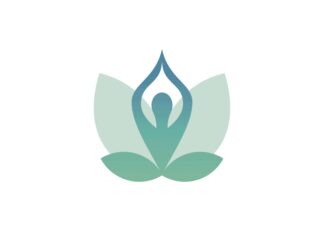Yoga lotus pose blue icon on white background poster