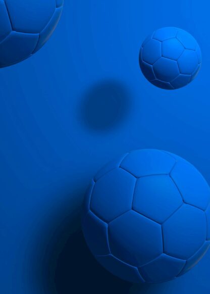 Blue footballs on blue background 3d rendering poster