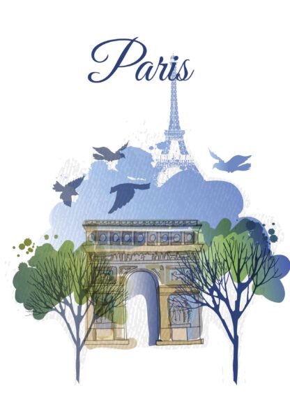 A watercolor photo of Paris poster