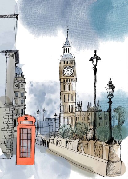 A watercolor photo of London landmark poster