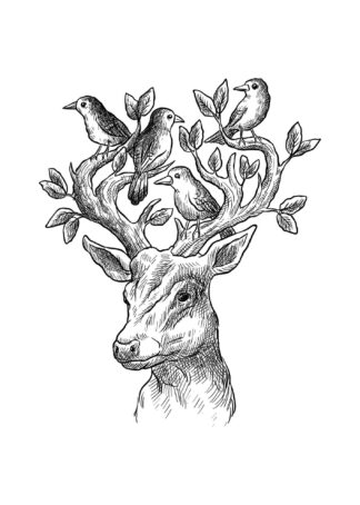 Tree deer head illustration poster