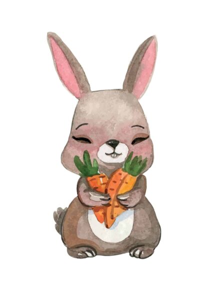 Bunny with carrots watercolor poster