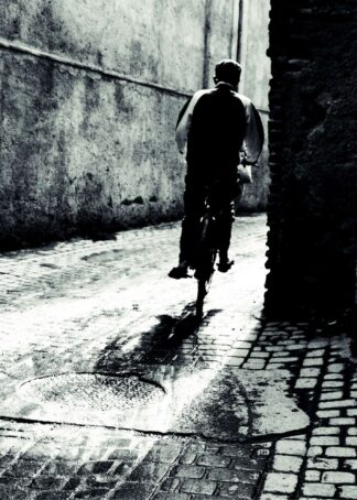 Bike alley in the dark street poster