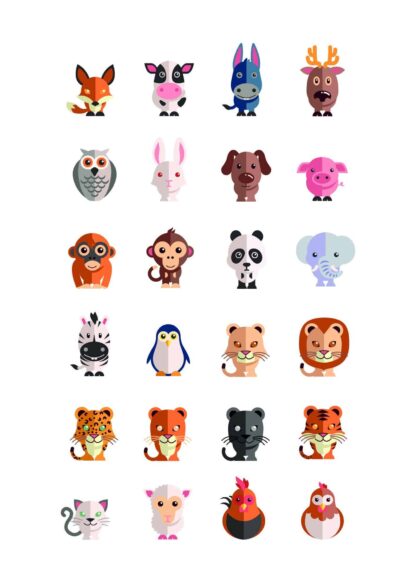 Cute animal icons poster