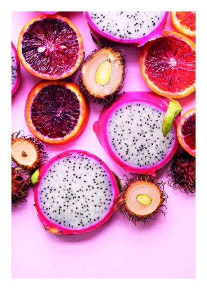 Dragon fruits and oranges poster