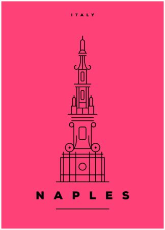 Naples illustration on pink background poster