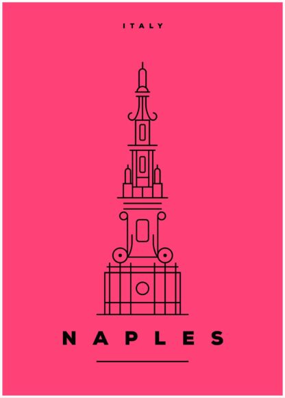 Naples illustration on pink background poster
