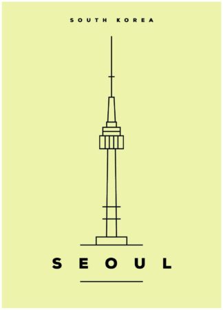 Seoul illustration on green background poster