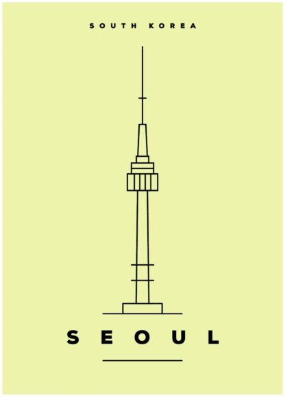 Seoul illustration on green background poster