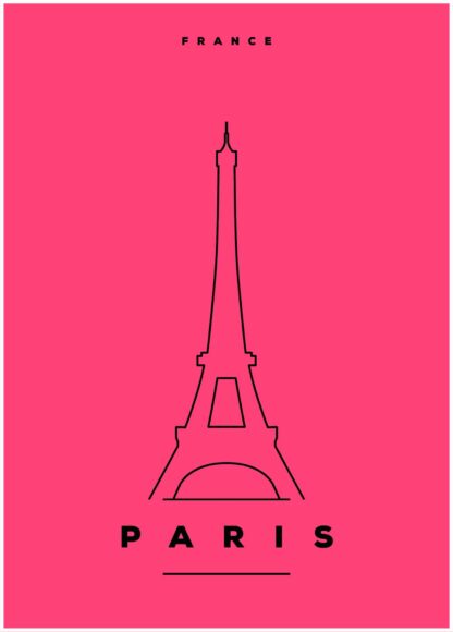 Paris illustration on pink background poster