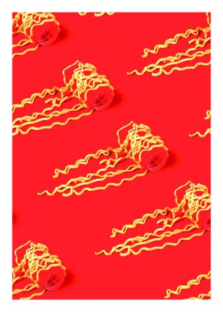 Noodle rolls on red background poster