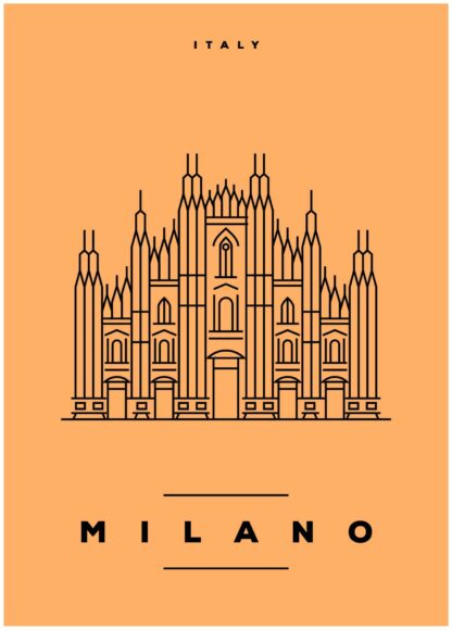 Milano illustration on orange background poster