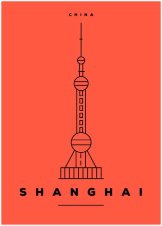 Shanghai illustration on orange background poster