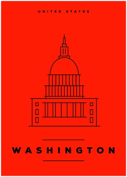 Washington illustration on red background poster