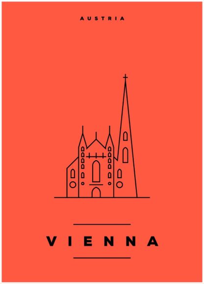 Vienna illustration on orange background poster