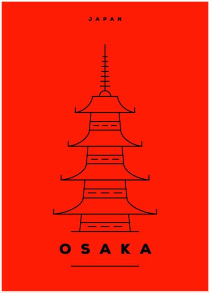 Osaka illustration on red background poster