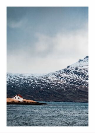 Lonely house at snowy mountain poster