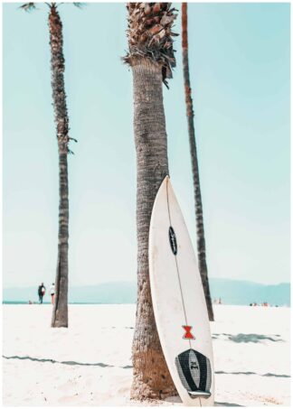 Surfboard against tree poster