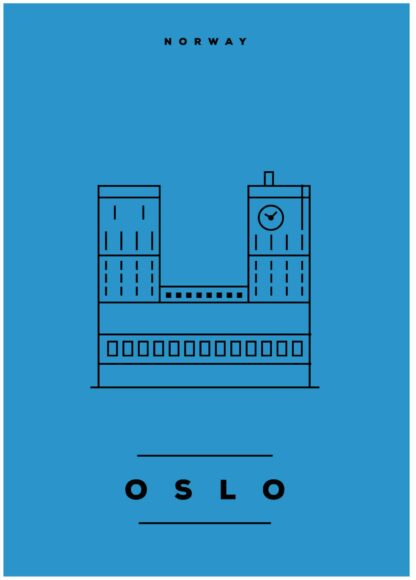 Oslo illustration on blue background poster