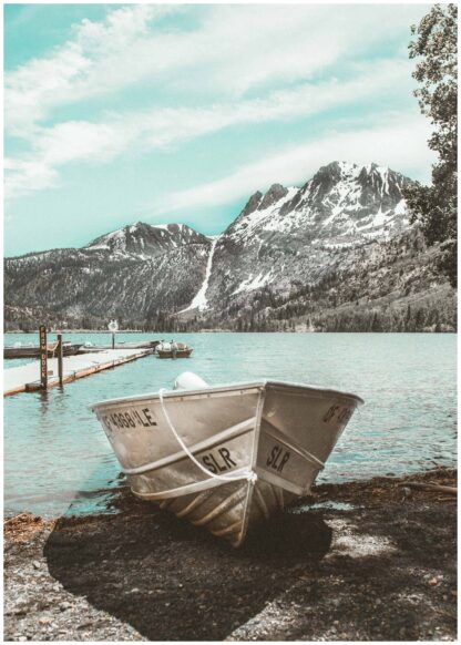 Boat on beach poster