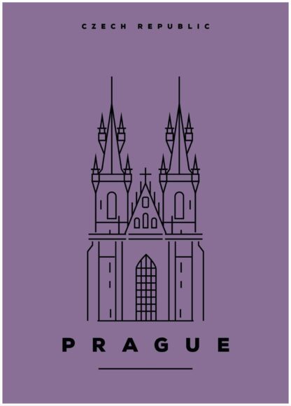 Prague illustration on purple background poster