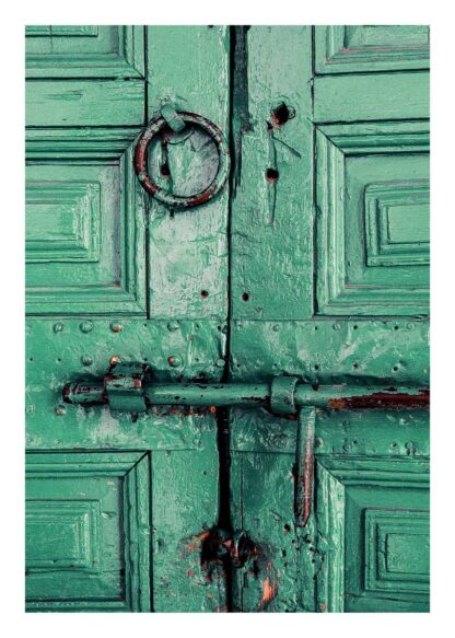 Green door with bolt poster
