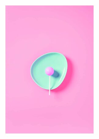 Pink lollipop on plate poster