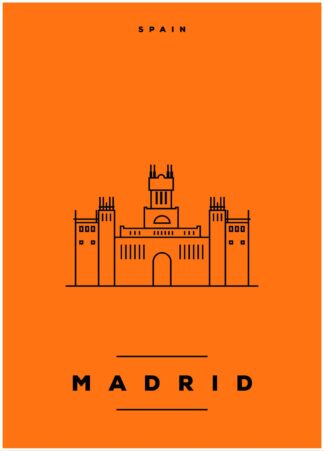 Madrid illustration on orange background poster