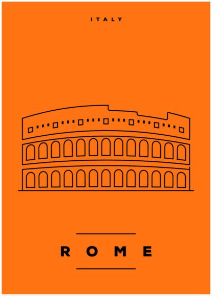 Rome illustration on orange background poster